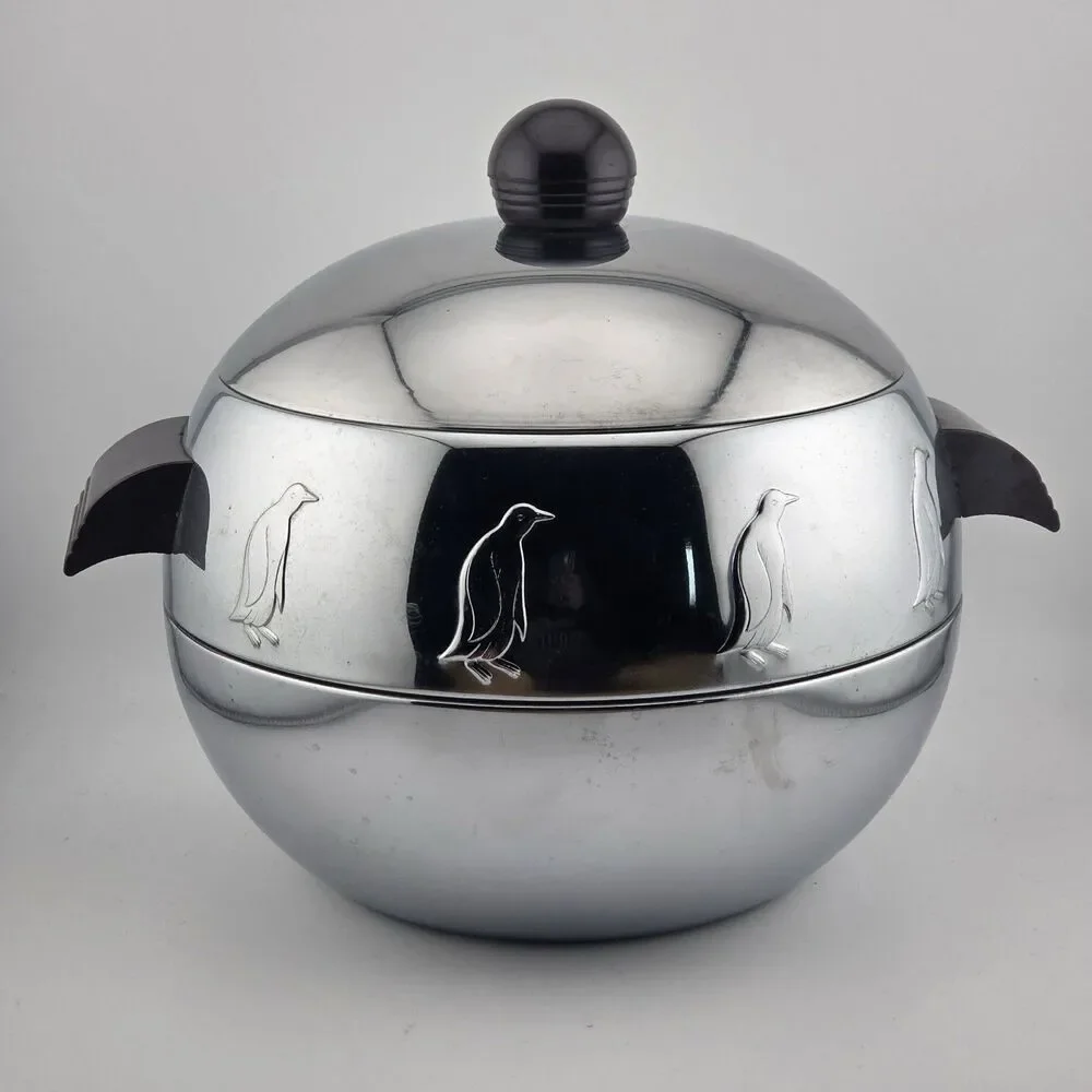 Penguin Ice Bucket West Bend Hot And Cold Server Barware MCM Chrome Vintage